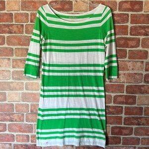 WOMEN'S Lilly Pulitzer Green White Stripe 3/4 Sleeves Cotton Dress Sz Small